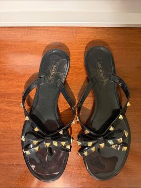 Ann More Black Bow Studded Jelly Sandals